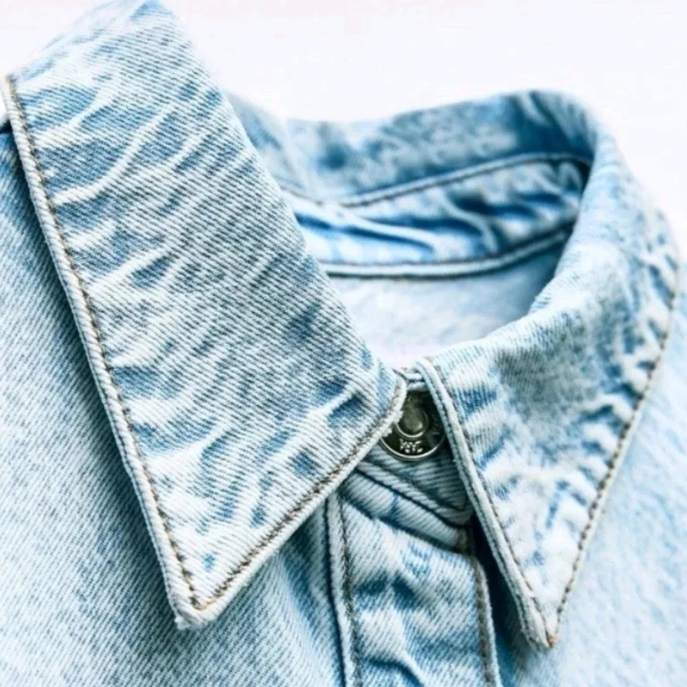 NEW Zara BUTTON DOWN LONG SLEEVE DENIM MIDI DRESS - Picture 7 of 15